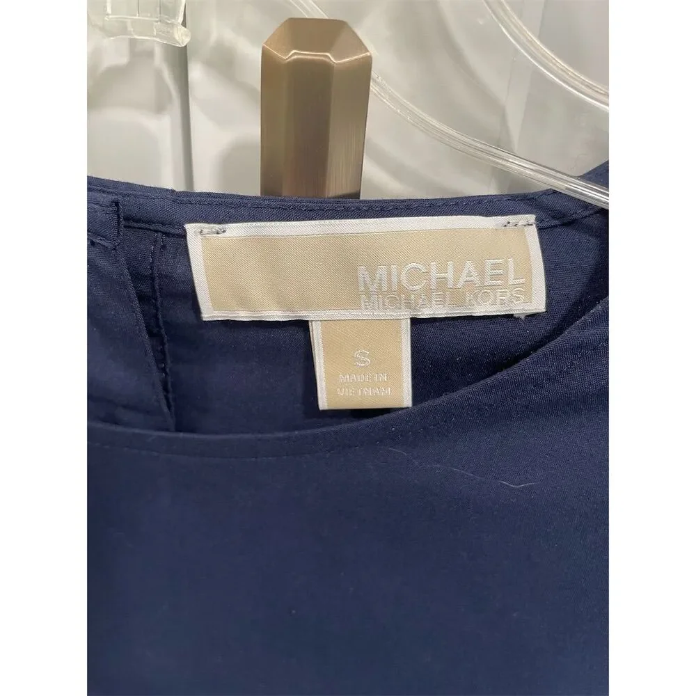 Michael Kors Women's Navy Long Sleeve Blouse with Ruffle‎ Cuffs Size S